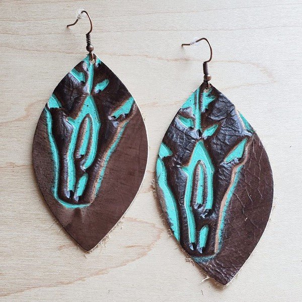 Oval Earrings in Embossed Turquoise Steer Head - S. M. & Co.