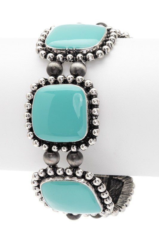 Oversize Square Turquoise Stretch Bracelet - S. M. & Co.