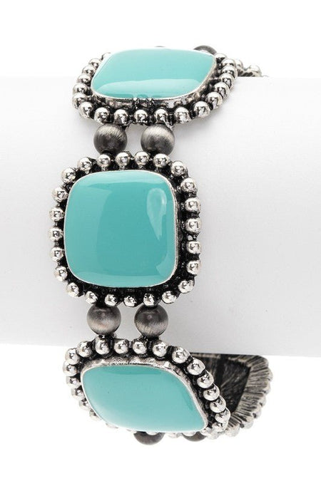 Oversize Square Turquoise Stretch Bracelet - S. M. & Co.