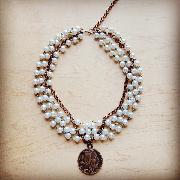 Pearl & Copper Collar - Length Necklace w/ Coin - S. M. & Co.