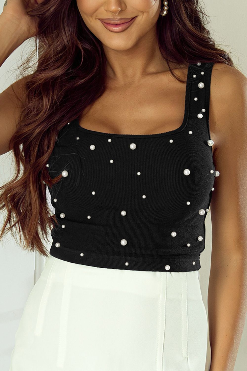 Pearl Detail Square Neck Tank - AnAs Market