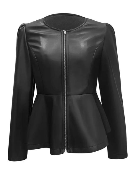 Peplum Zip Up Long Sleeve Jacket - S. M. & Co.