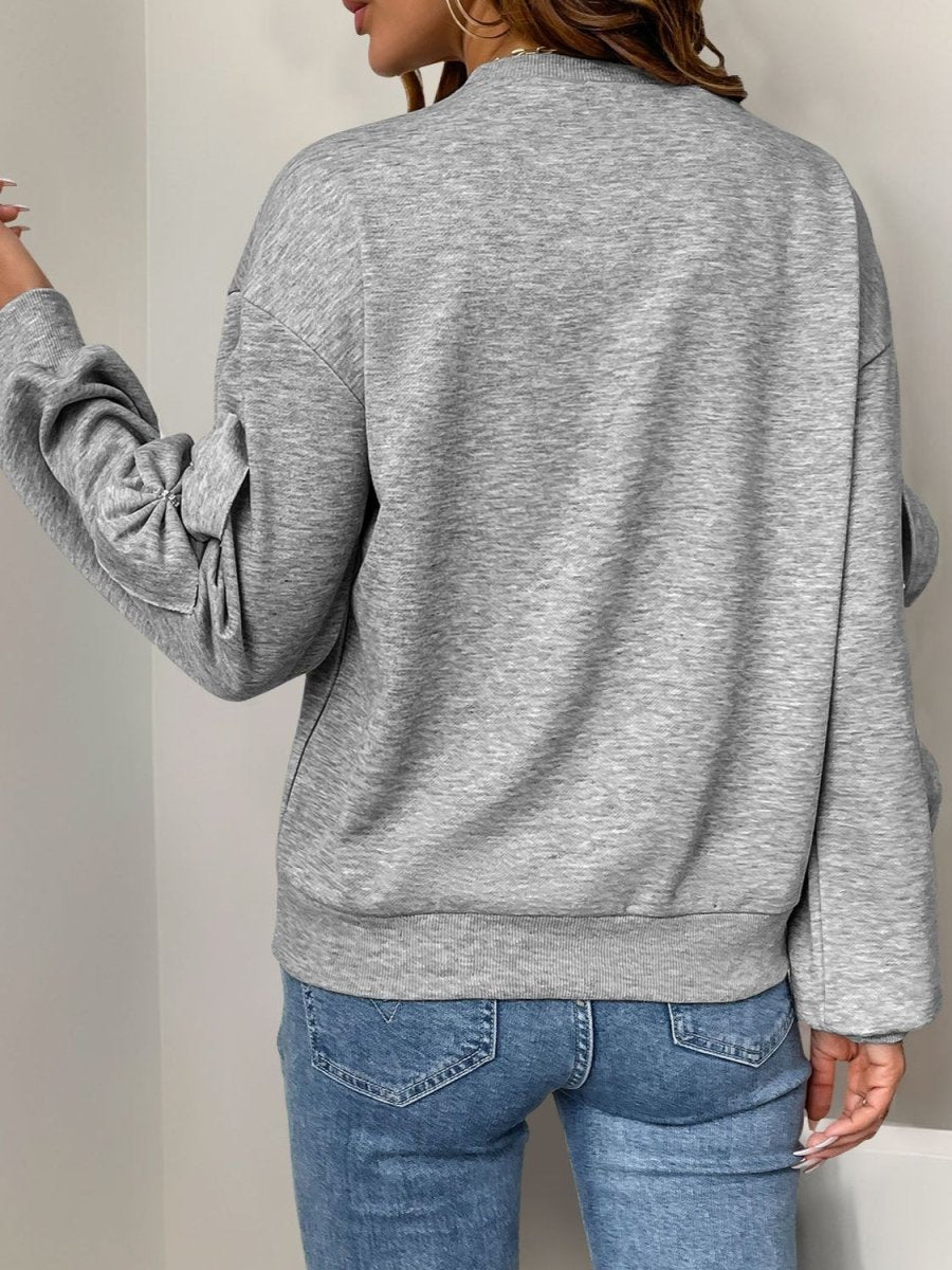 Perfee Bow Round Neck Long Sleeve Sweatshirt - S. M. & Co.