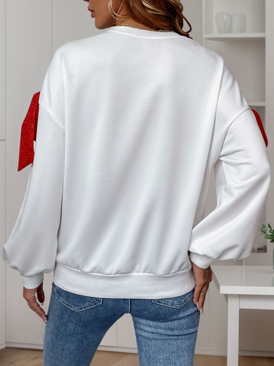 Perfee Bow Round Neck Long Sleeve Sweatshirt - S. M. & Co.