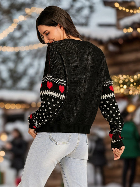 Perfee Christmas Element Round Neck Sweater - S. M. & Co.