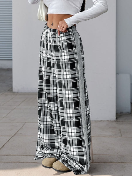 Perfee Drawstring Plaid Wide Leg Pants - S. M. & Co.