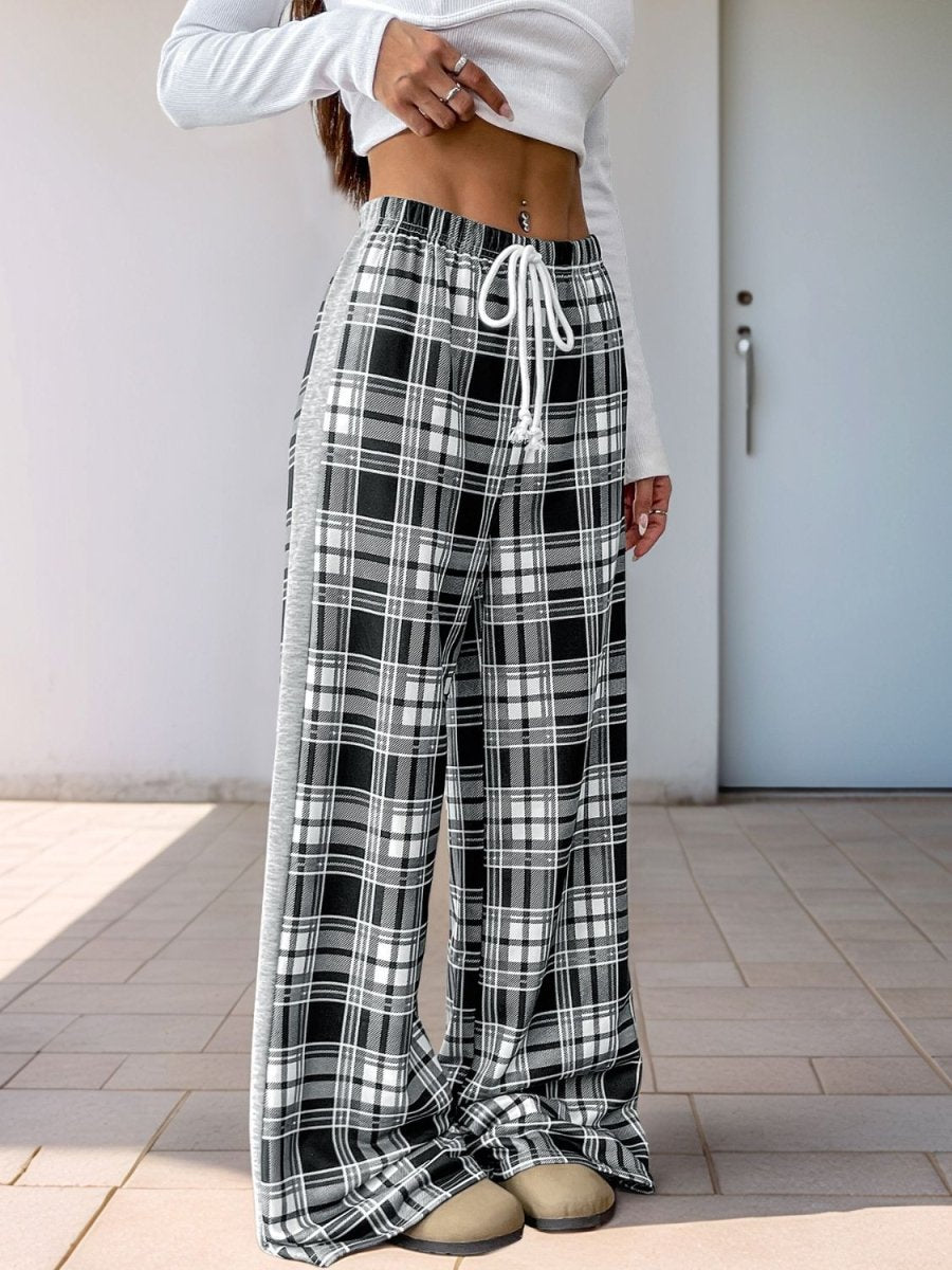 Perfee Drawstring Plaid Wide Leg Pants - S. M. & Co.