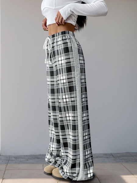 Perfee Drawstring Plaid Wide Leg Pants - S. M. & Co.