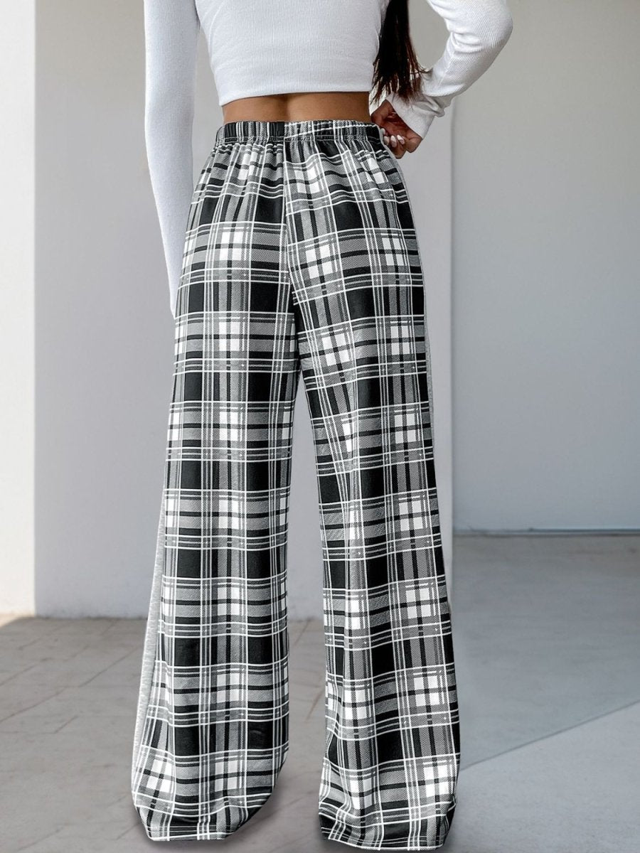 Perfee Drawstring Plaid Wide Leg Pants - S. M. & Co.