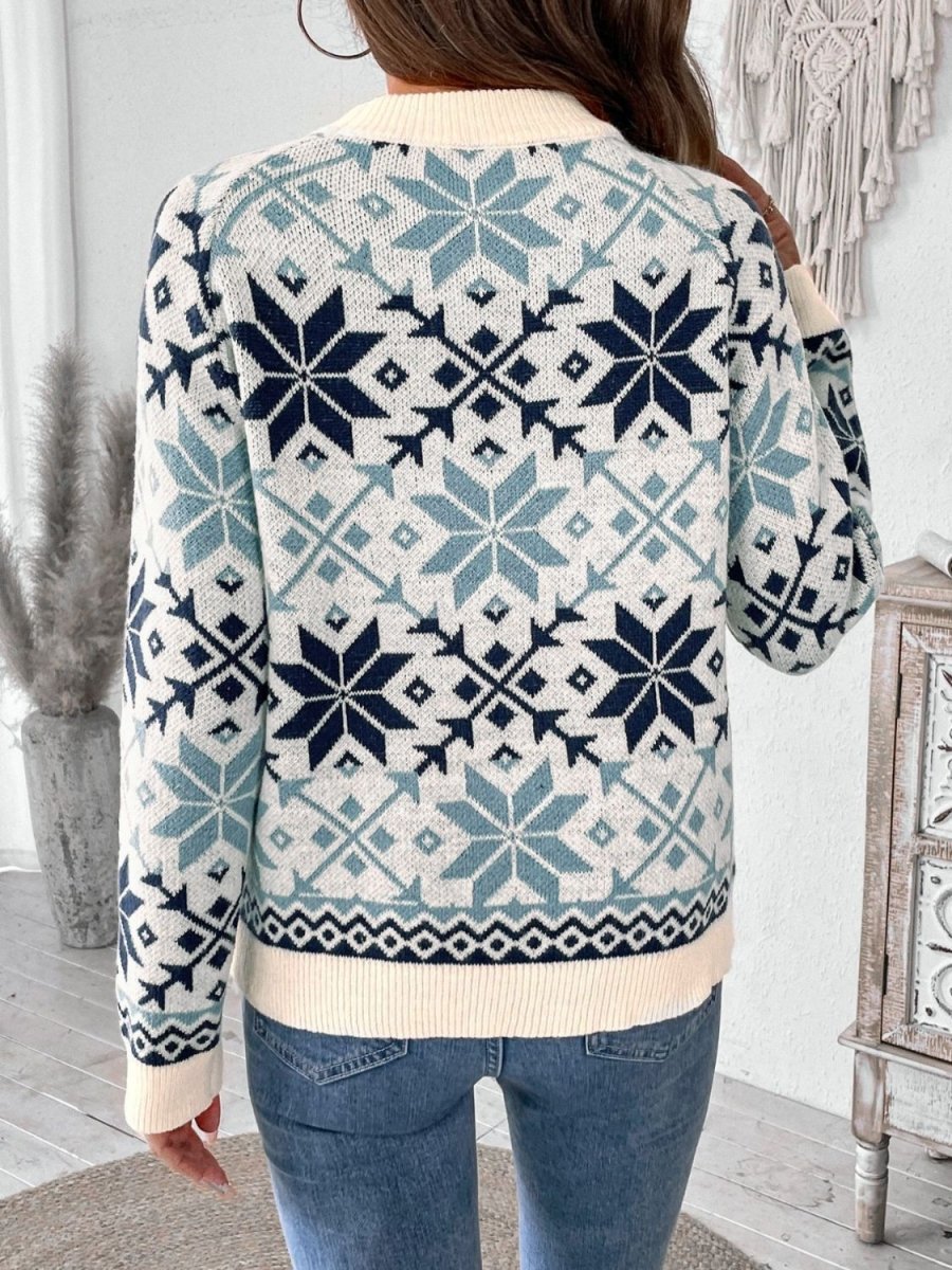 Perfee Graphic Round Neck Long Sleeve Sweater - S. M. & Co.