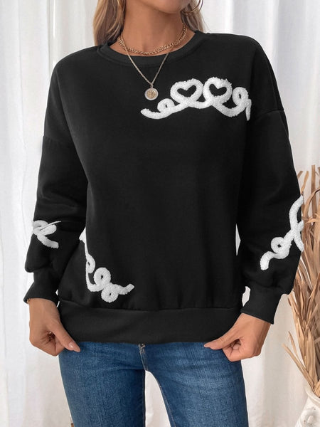 Perfee Heart Round Neck Long Sleeve Sweater - S. M. & Co.