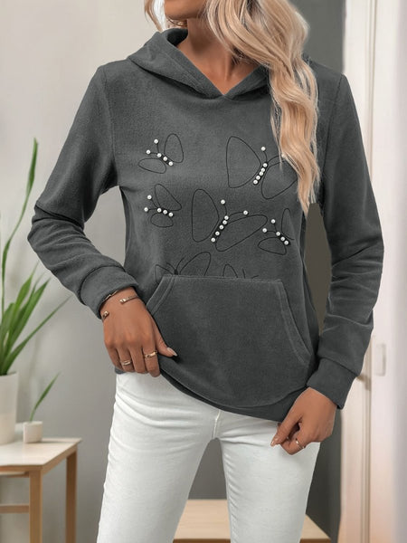 Perfee Pearl Butterfly Long Sleeve Hoodie - S. M. & Co.