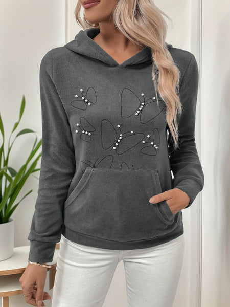 Perfee Pearl Butterfly Long Sleeve Hoodie - S. M. & Co.