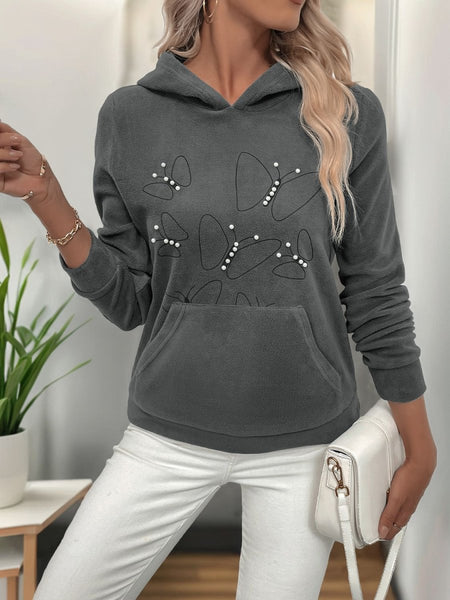 Perfee Pearl Butterfly Long Sleeve Hoodie - S. M. & Co.