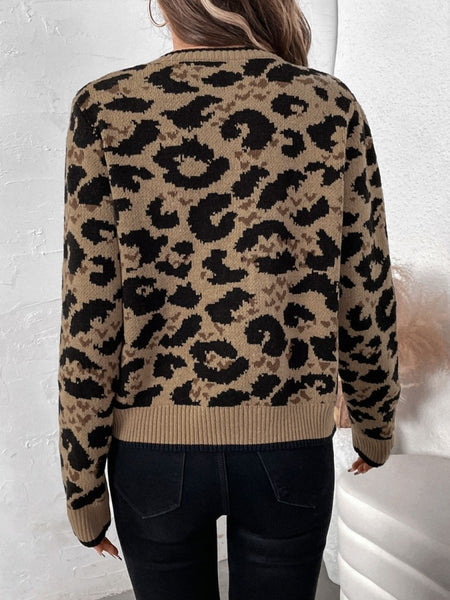 Perfee Tied Leopard Long Sleeve Cardigan - S. M. & Co.