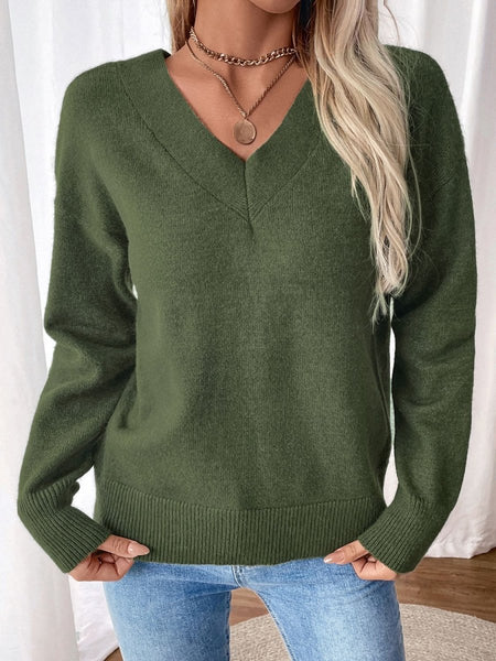 Perfee Twisted V - Neck Long Sleeve Sweatshirt - S. M. & Co.