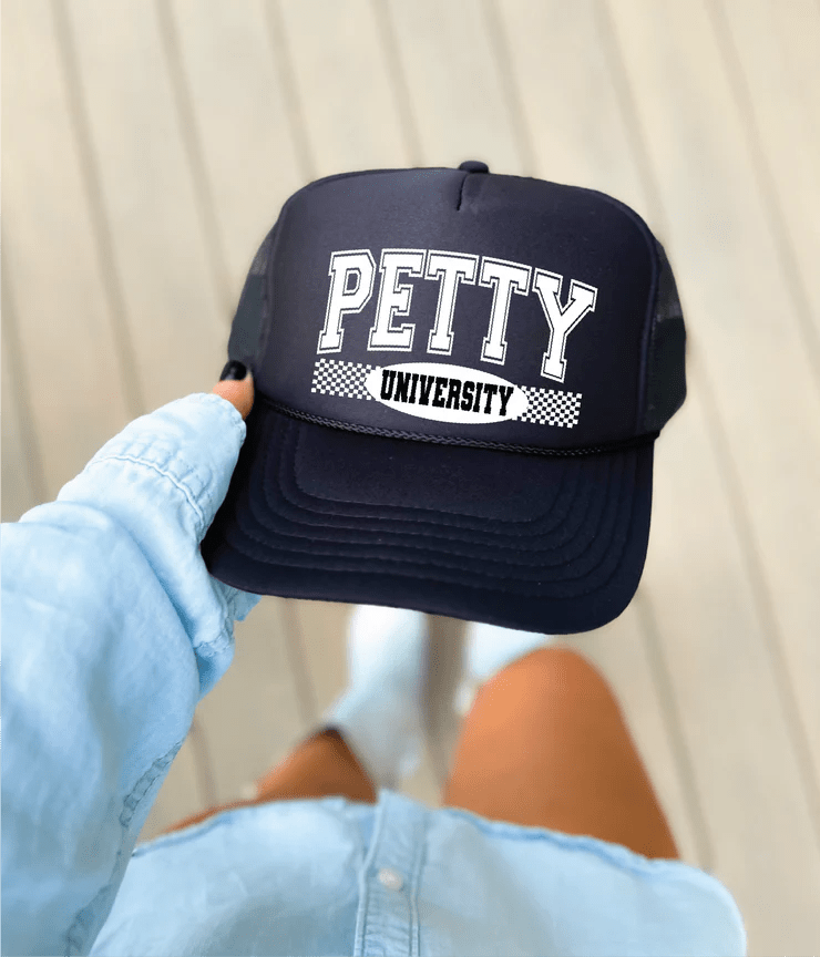 Petty University DTF Printed Black Trucker Hat - S. M. & Co.