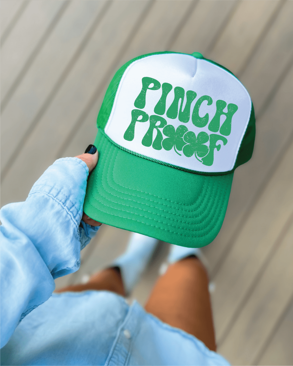 Pinch Proof DTF Printed Green & White Trucker Hat - S. M. & Co.