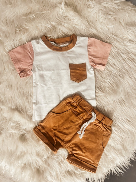 Pink Sleeve Rust Pocket Short Set RTS - S. M. & Co.