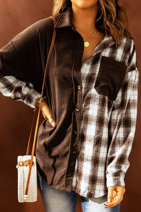 Plaid Button Up Drop Shoulder Shacket - S. M. & Co.