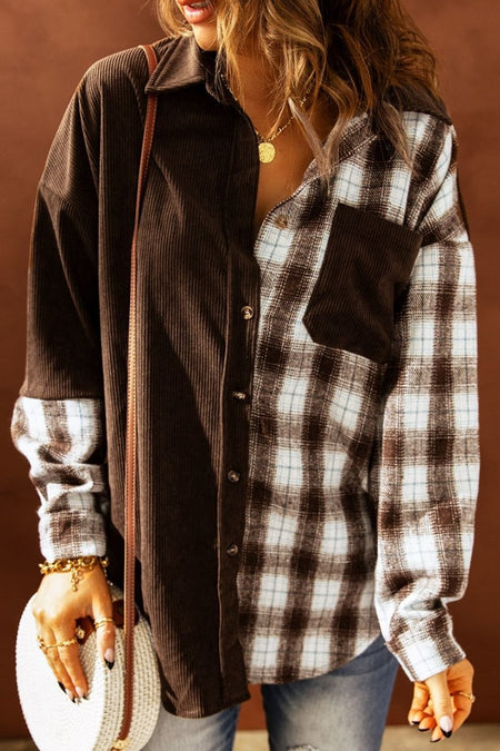 Plaid Button Up Drop Shoulder Shacket - S. M. & Co.