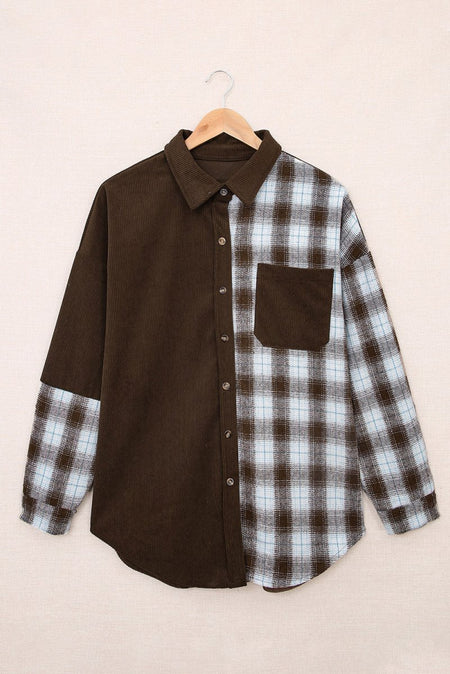 Plaid Button Up Drop Shoulder Shacket - S. M. & Co.