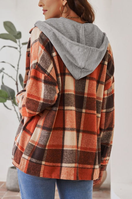 Plaid Button Up Hooded Shacket - S. M. & Co.