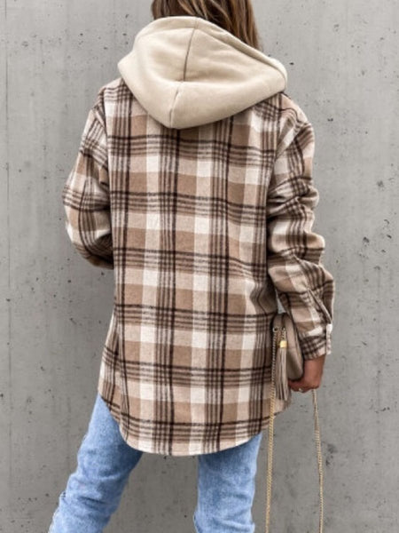 Plaid Button Up Jacket with Removable Hood - S. M. & Co.