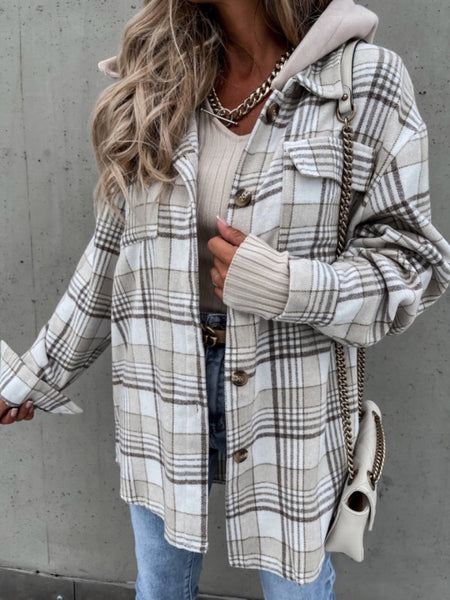 Plaid Button Up Jacket with Removable Hood - S. M. & Co.