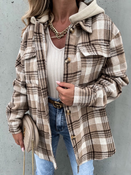 Plaid Button Up Jacket with Removable Hood - S. M. & Co.