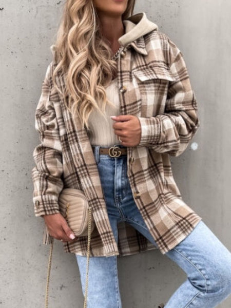 Plaid Button Up Jacket with Removable Hood - S. M. & Co.