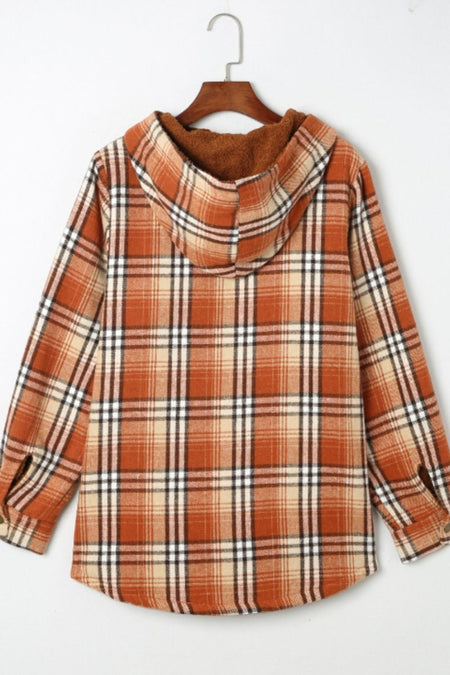 Plaid Button Up Long Sleeve Hooded Jacket - S. M. & Co.