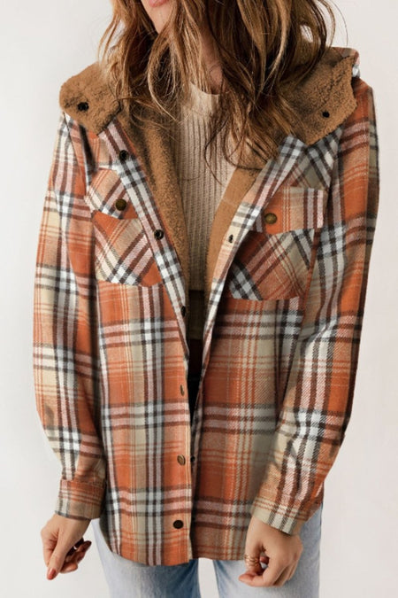 Plaid Button Up Long Sleeve Hooded Jacket - S. M. & Co.