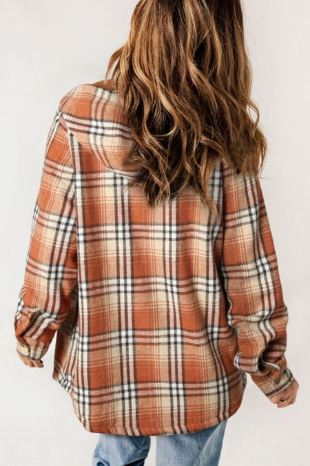 Plaid Button Up Long Sleeve Hooded Jacket - S. M. & Co.