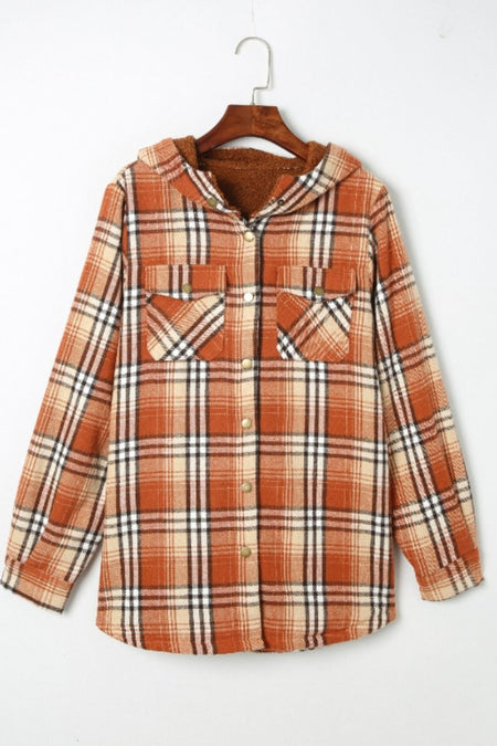 Plaid Button Up Long Sleeve Hooded Jacket - S. M. & Co.