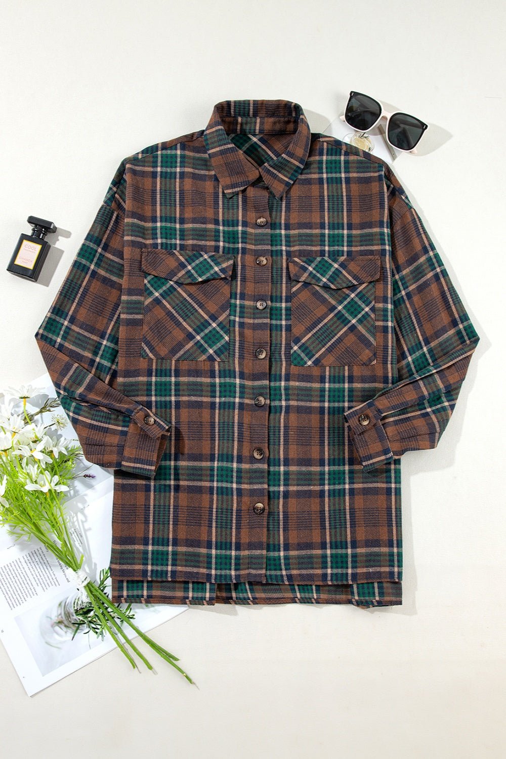 Plaid Button Up Long Sleeve Jacket - S. M. & Co.