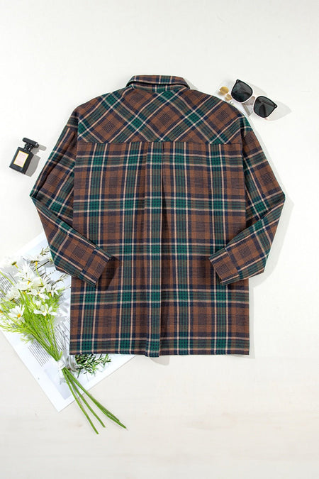 Plaid Button Up Long Sleeve Jacket - S. M. & Co.