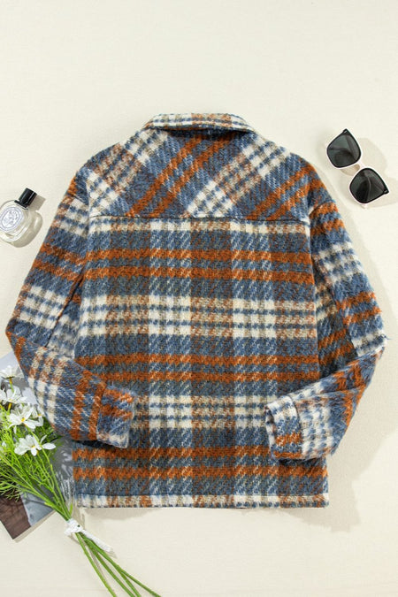 Plaid Button Up Long Sleeve Jacket - S. M. & Co.