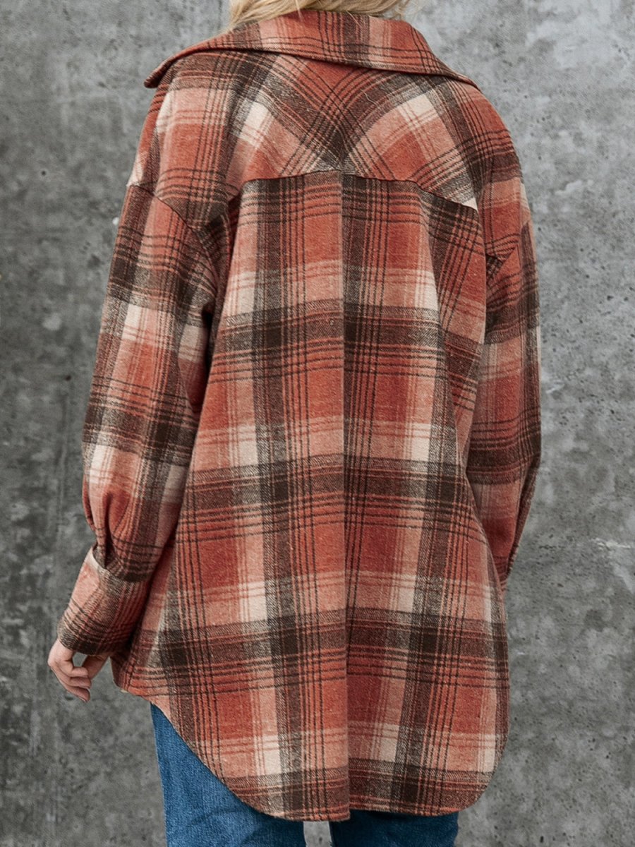 Plaid Button Up Long Sleeve Jacket - S. M. & Co.