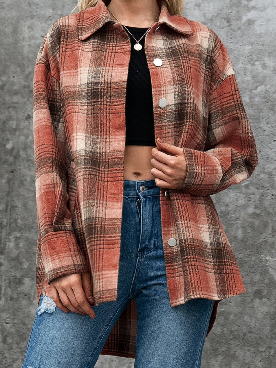 Plaid Button Up Long Sleeve Jacket - S. M. & Co.