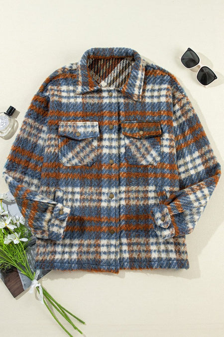 Plaid Button Up Long Sleeve Jacket - S. M. & Co.