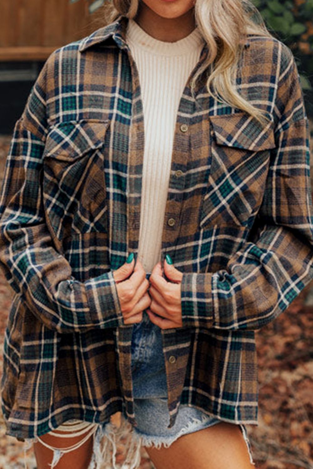 Plaid Button Up Long Sleeve Jacket - S. M. & Co.