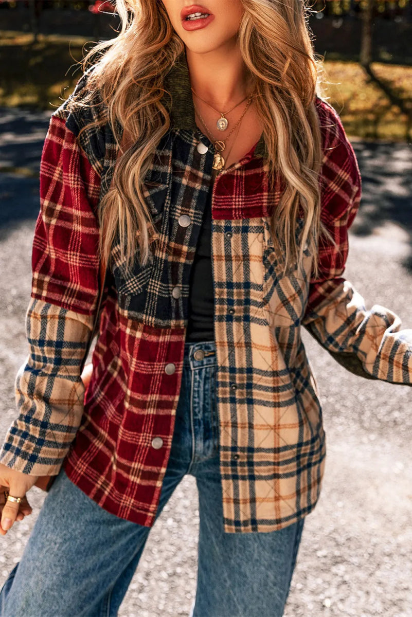 Plaid Button Up Long Sleeve Jacket - S. M. & Co.