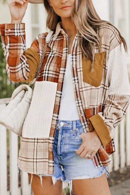 Plaid Button Up Long Sleeve Shacket - S. M. & Co.