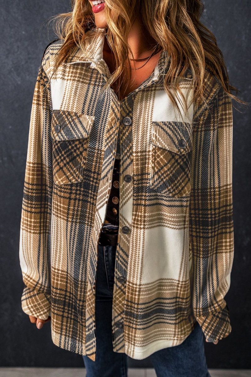 Plaid Button Up Long Sleeve Shacket - S. M. & Co.