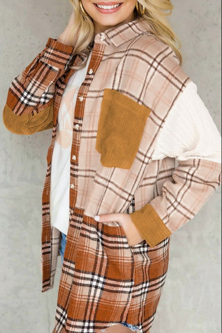 Plaid Button Up Long Sleeve Shacket - S. M. & Co.