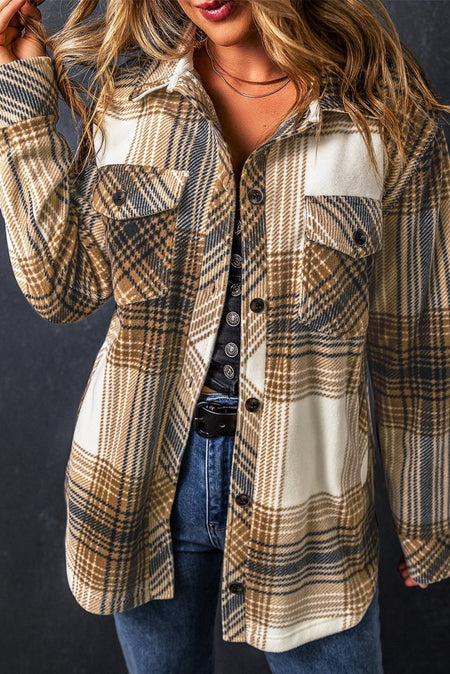 Plaid Button Up Long Sleeve Shacket - S. M. & Co.