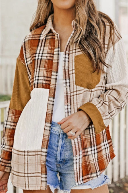 Plaid Button Up Long Sleeve Shacket - S. M. & Co.