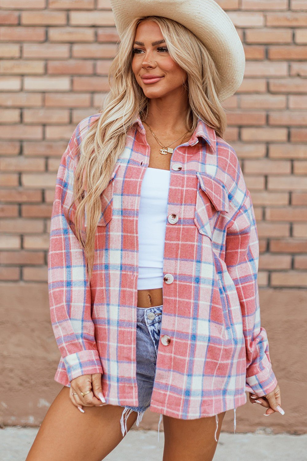 Plaid Button Up Long Sleeve Shacket - S. M. & Co.