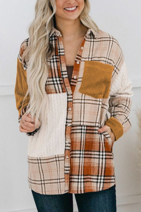 Plaid Button Up Long Sleeve Shacket - S. M. & Co.